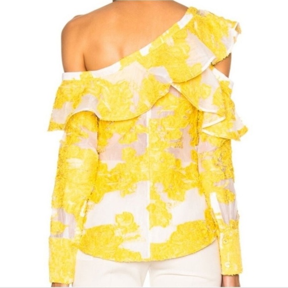 Self-Portrait Off The Shoulder Fil Coupe Frill Yellow Embroidered Top US6 UK10 - Picture 13 of 13